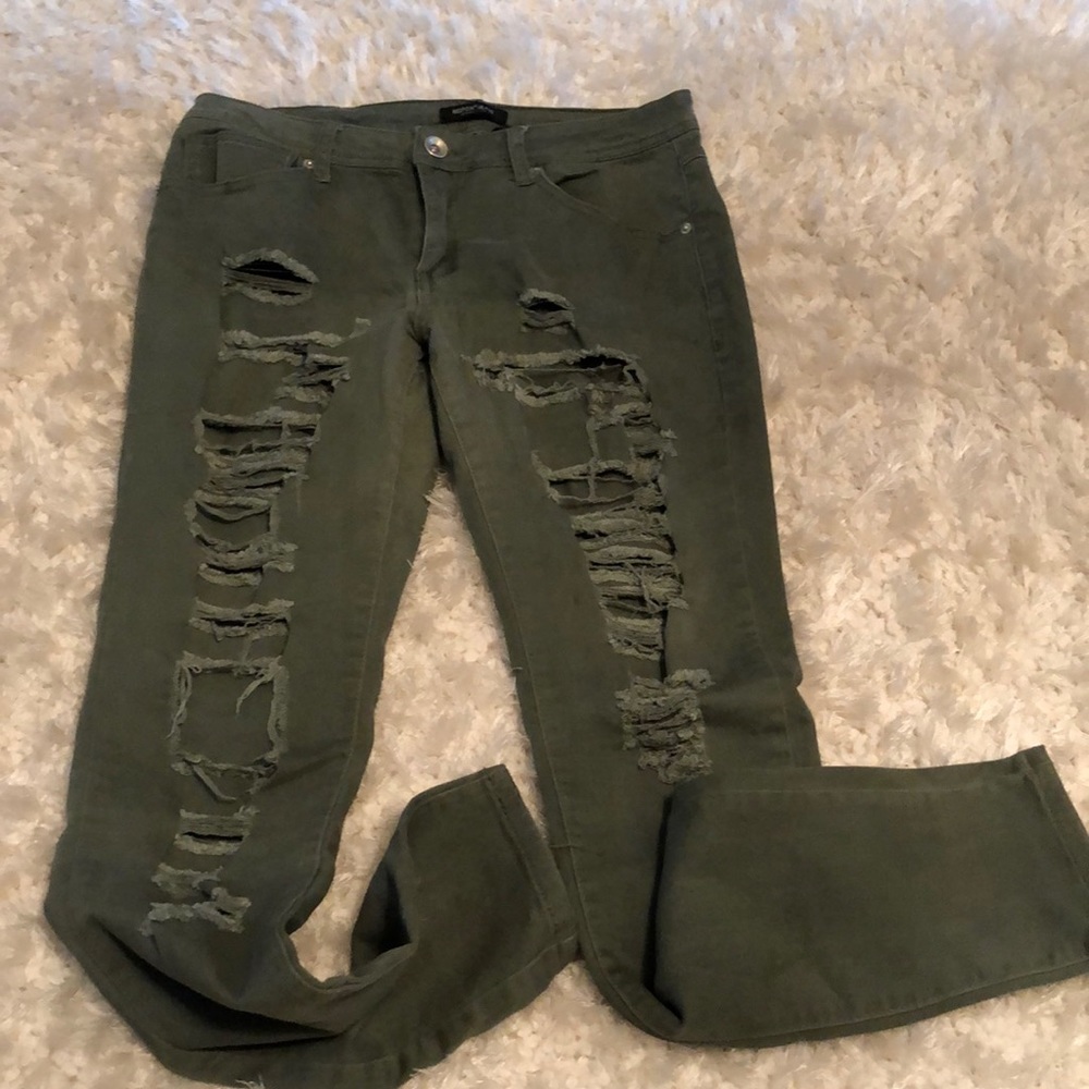 Khaki Green Ripped Jeans
